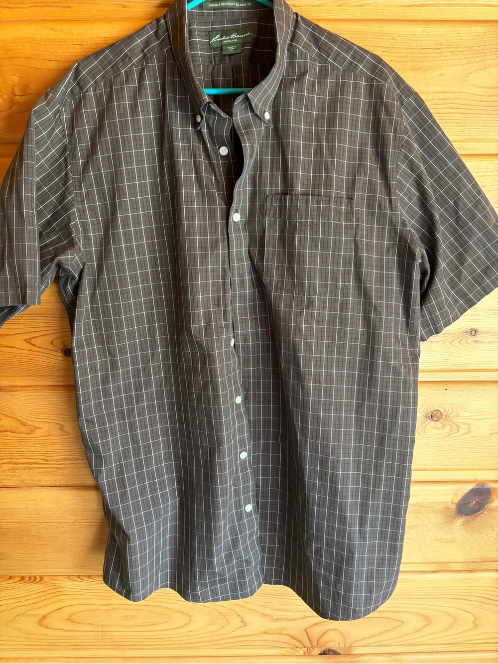 Eddie Bauer Brown Plaid Short-Sleeve Button-Down Shirt